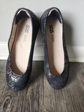 SAS Women's Black Metallic Floral Ballet Flats 10WW